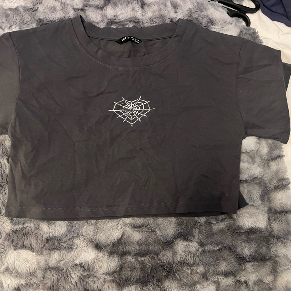 Shein, XL Butterfly Rhinestone Stitch Detail Tee & Heart Rhinestone Tee